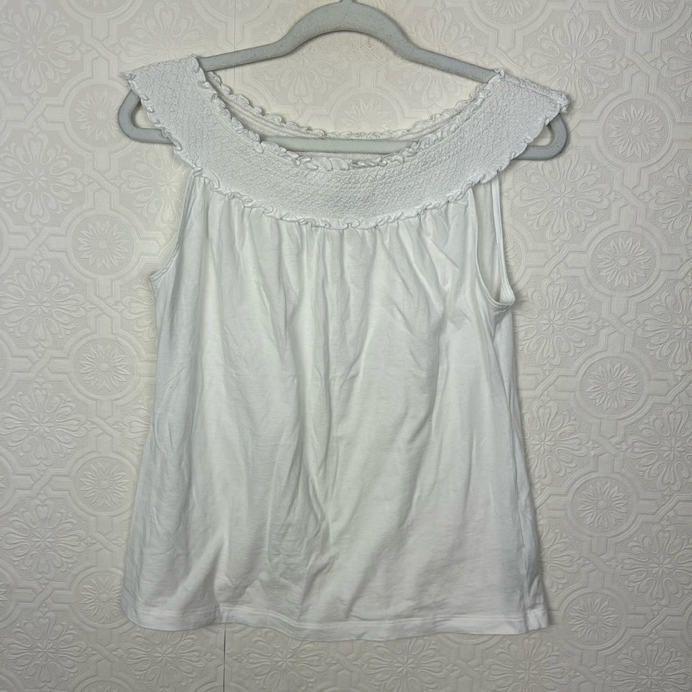 Lauren Ralph Lauren 100% Cotton Tank Top Off Shoulder Smocked Shirt Blouse Large